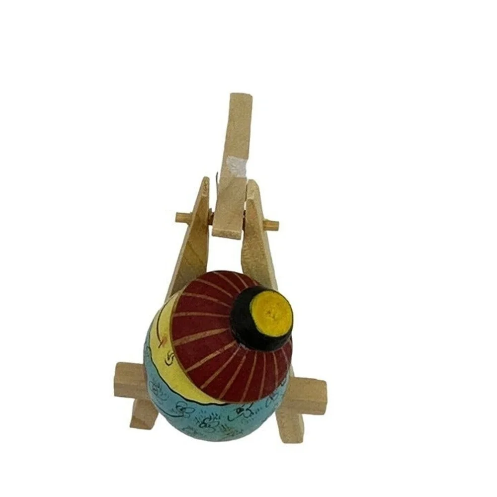 Wooden Figurine Turned Hand Painted Asian Conical Hat‎ Kimono Egg Shaped 3